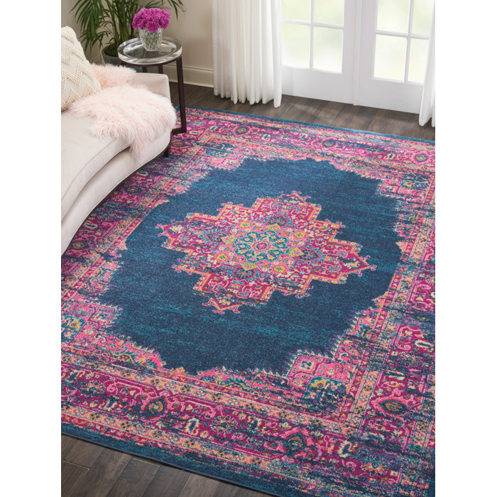Mercury Row® Abbate Oriental Navy Blue/Pink Area Rug & Reviews
